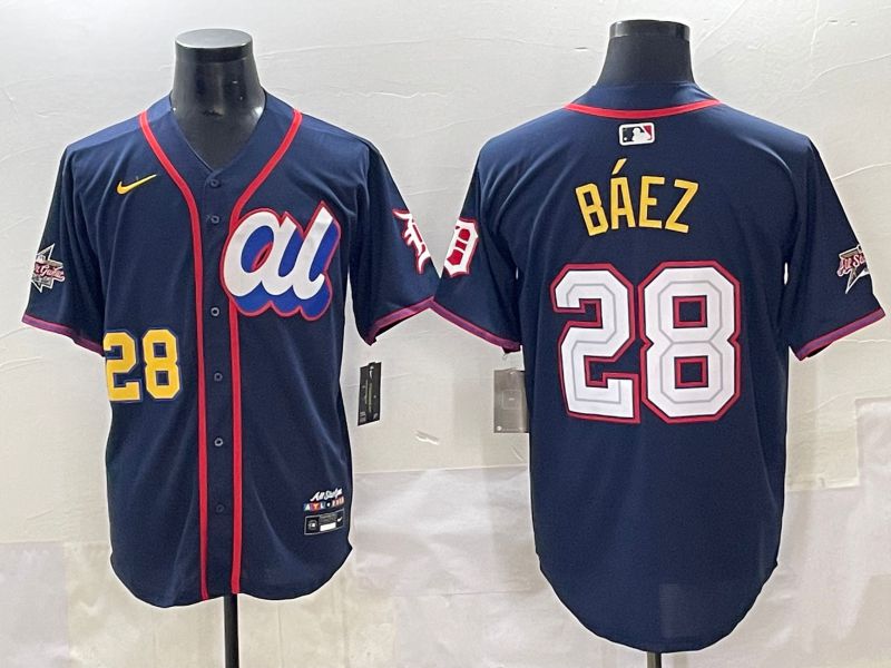 Men 2025 Detroit Tigers #28 Baez Blue All star Blank Blue Nike MLB Jersey style 2->detroit tigers->MLB Jersey